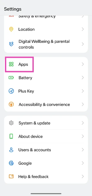 Step 1: Go to Settings and select Apps.