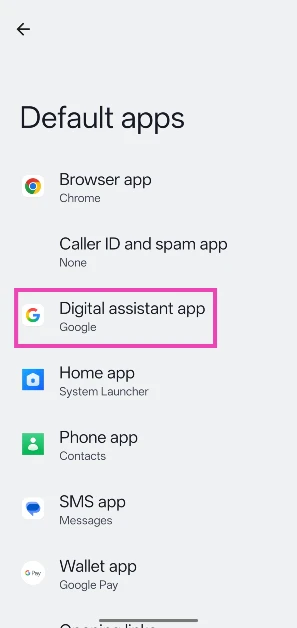Step 3: Select Digital assistant app.