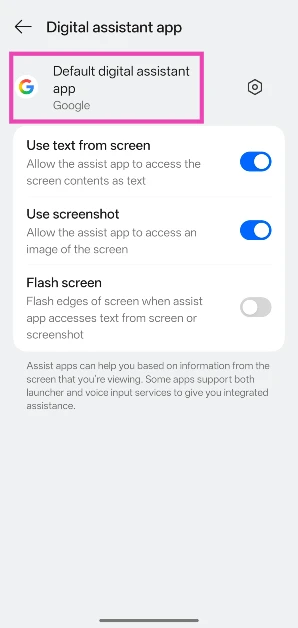 Step 4: Tap on Default digital assistant app.