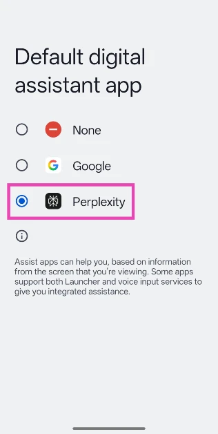 Step 5: Select Perplexity from the list.