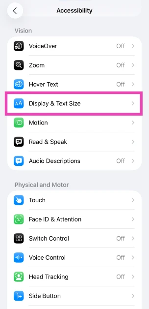 Step 3: Tap on Display & Text Size.