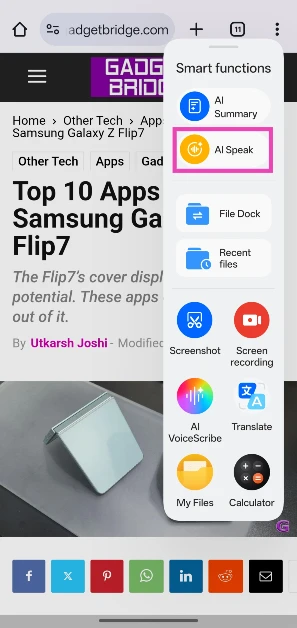 Step 3: Tap on AI Speak.