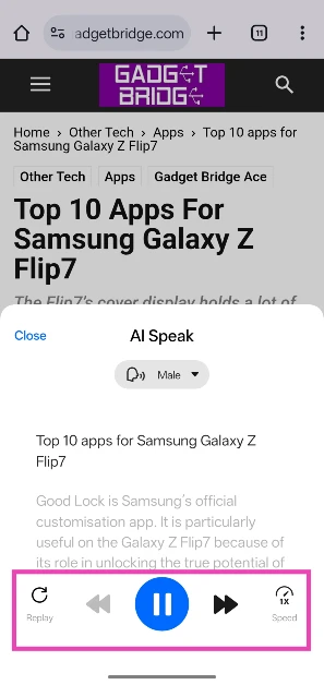 Step 6: Use the controls at the bottom of the page to skip forward, increase the speed, and pause the playback.