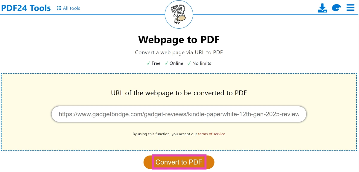 Step 3: Enter the link to the webpage in the text box.
