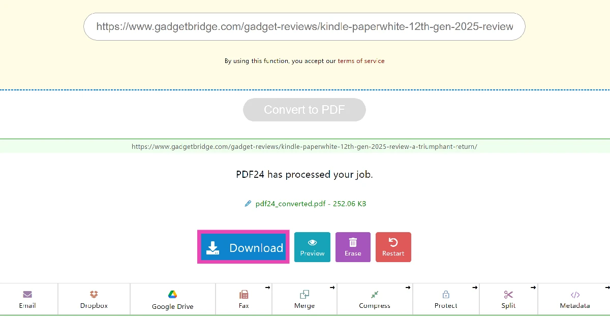 Step 5: Once the PDF is ready, hit Download.