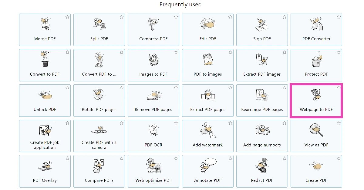 Step 2: Scroll down and select Webpage to PDF.