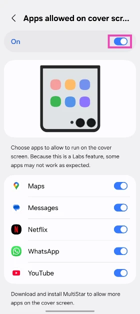 Step 3: Select Apps allowed on cover screen.