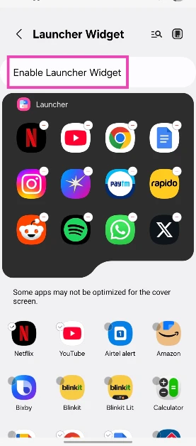 Step 8:  Select the apps you want to access on the cover screen. 3 ways to launch any app on Samsung Galaxy Z Flip’s cover screen