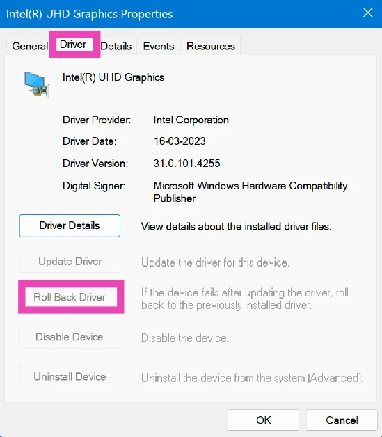 Step 4: Switch to the Driver tab and hit Roll Back Driver. How to fix the ‘Black Screen of Death’ in Windows 11