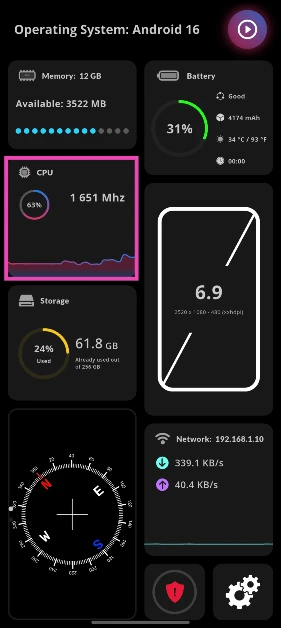 Step 2: Launch the app and tap the CPU tile on the home page.