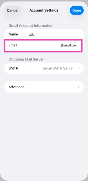Step 6: Your email address will be listed on the screen.