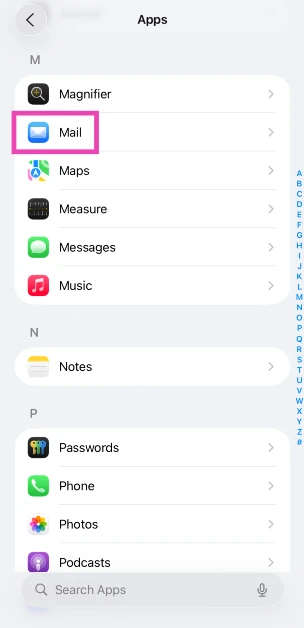 Step 2: Tap on Mail.