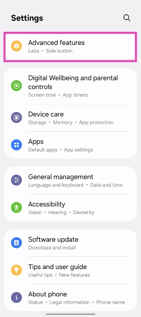 Step 2: Tap on Advanced features.