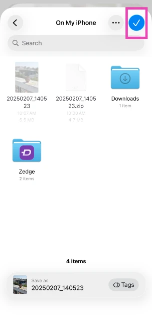 Step 4: Choose the destination and hit the tick icon.