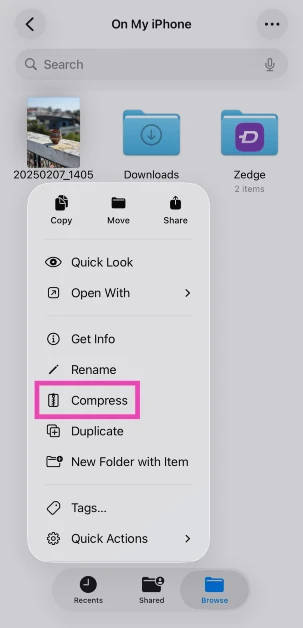 Step 6: Long-press the image icon and select Compressed.