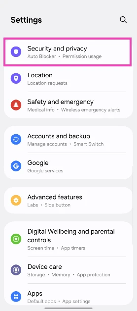 Step 2: Tap on Security and privacy.