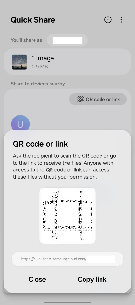Step 5: A QR code will pop up on your phone. Scan this code using the destination device. This QR code can be scanned by multiple devices.