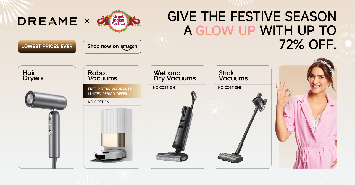 Dreame unveils Great Indian Festival deals on Robot vacuums, Stick vacuums and Grooming products