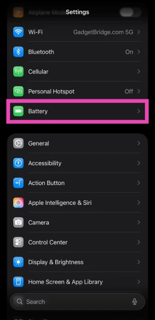 Step 2: Select Battery.