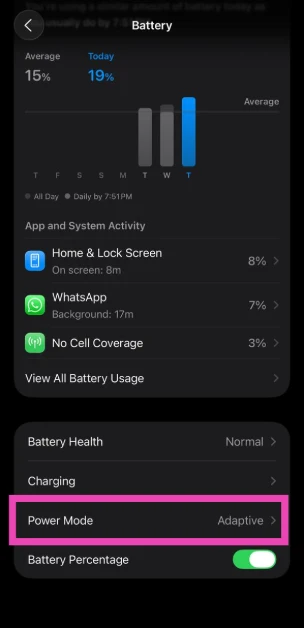 Step 3: Tap on Power Mode.
