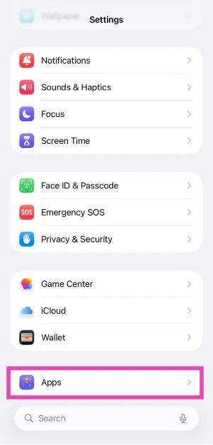 Step 3: Scroll to the bottom and select Apps.