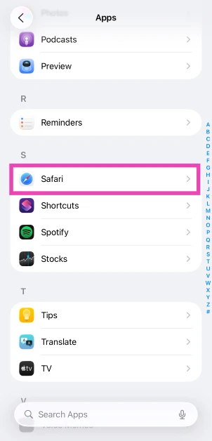 Step 4: Tap on Safari.