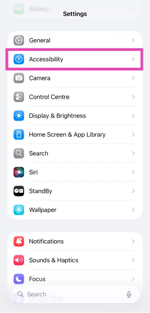 Step 1:  Go to Settings and select Accessibility.