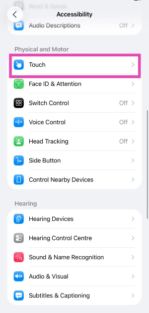 Step 2: Tap on Touch.