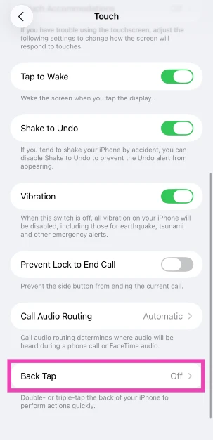 Step 3: Select Back Tap.
