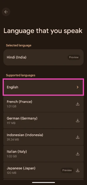 Step 7: Select your language from the list. How to enable voice translation for phone calls on Google Pixel
