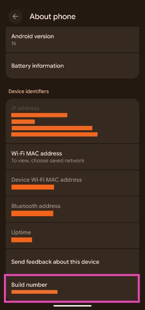 Step 2: Scroll down and tap the Build number 7 times.