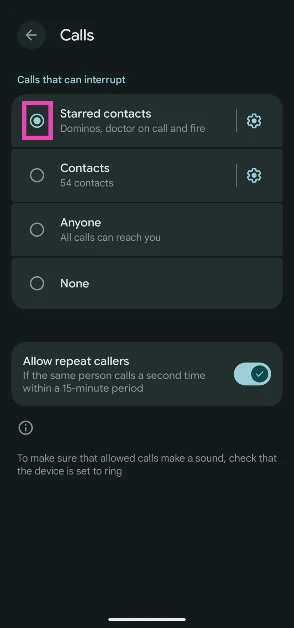 Step 9: Go back and select Starred contacts.