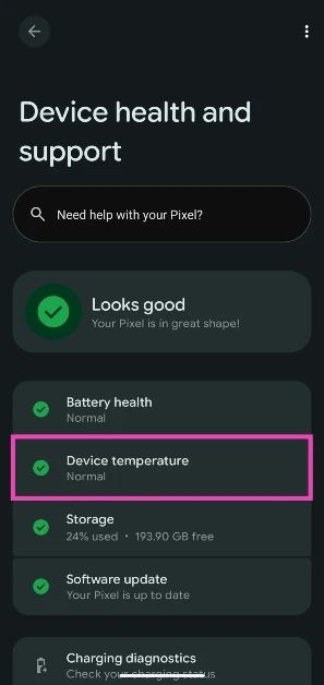 Step 2: Tap on Device temperature.