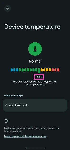 Step 3: The internal temperature of the phone will be displayed on the screen.