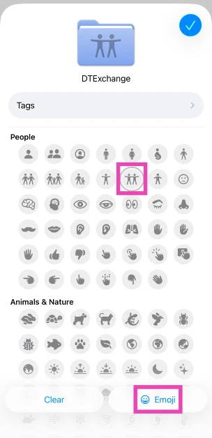 Step 4: Choose an icon from the list or tap on Emoji and make a selection.
