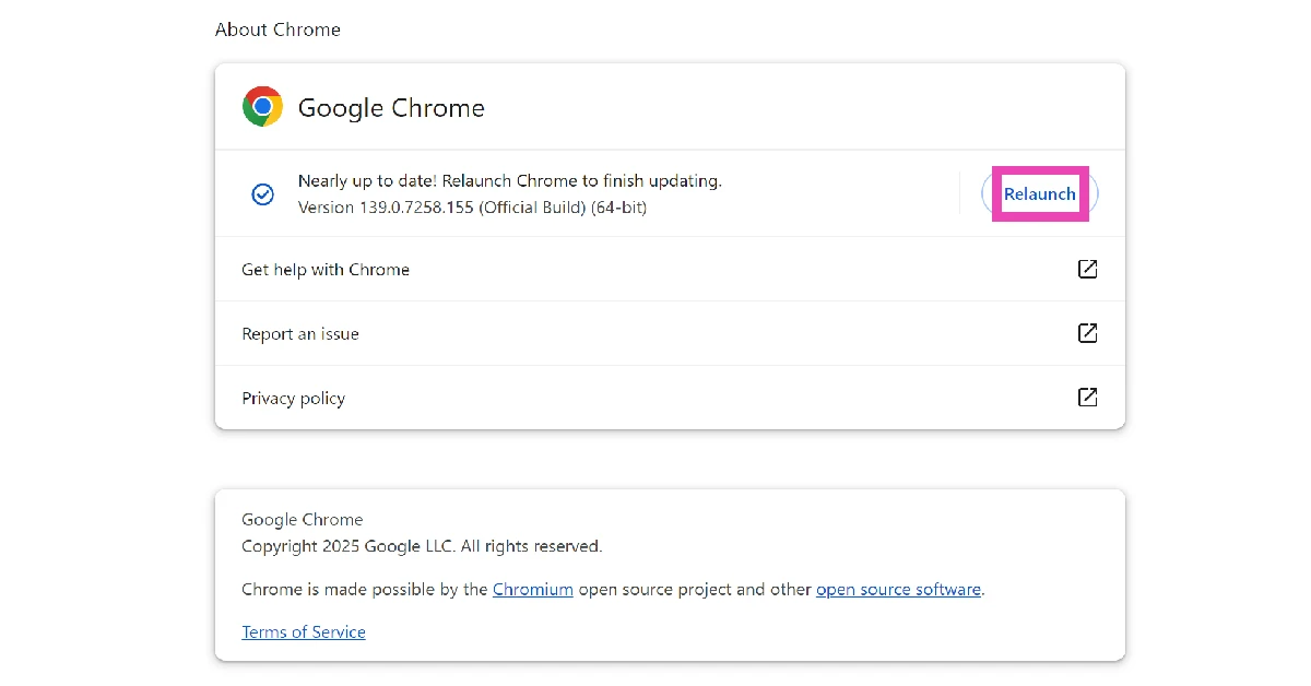 Step 4: Hit Relaunch once the update has been downloaded.
