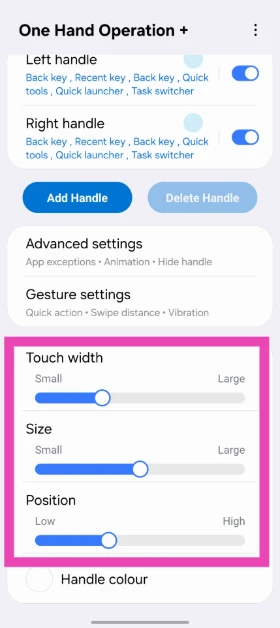 Step 6: Go to the previous page and use the sliders to adjust the size, width, and position of the handles.