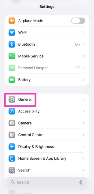 Step 2: Tap on General.