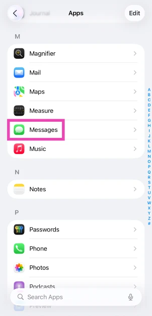 Step 4: Tap on Messages.