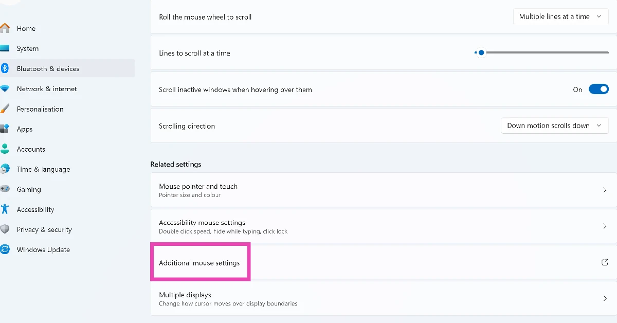 Step 3: Go to Additional mouse settings.