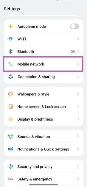 Step 1: Go to Settings and select Mobile network.