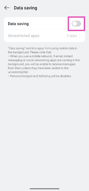 Step 4: Turn off the toggle switch next to Data saving. WhatsApp notifications not working? Try these 12 fixes