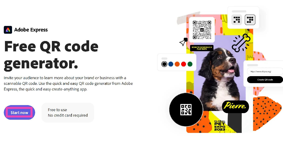 Step 1: Go to Adobe's QR Code Generator and hit Start now.