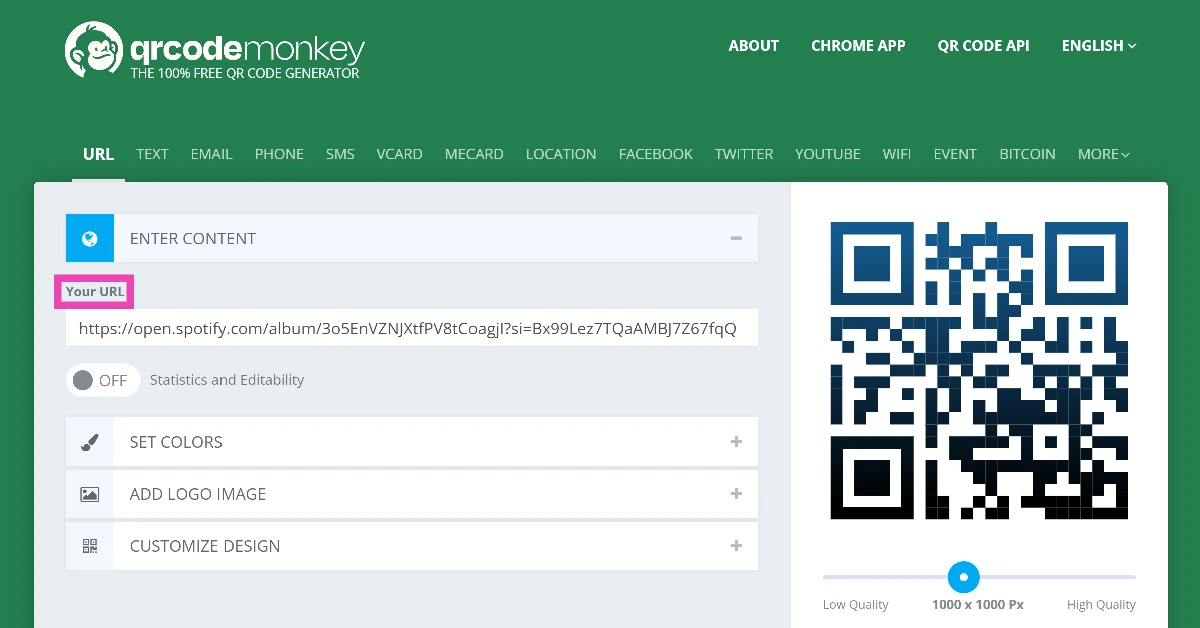 Step 3: Paste the link in the Your URL text box.