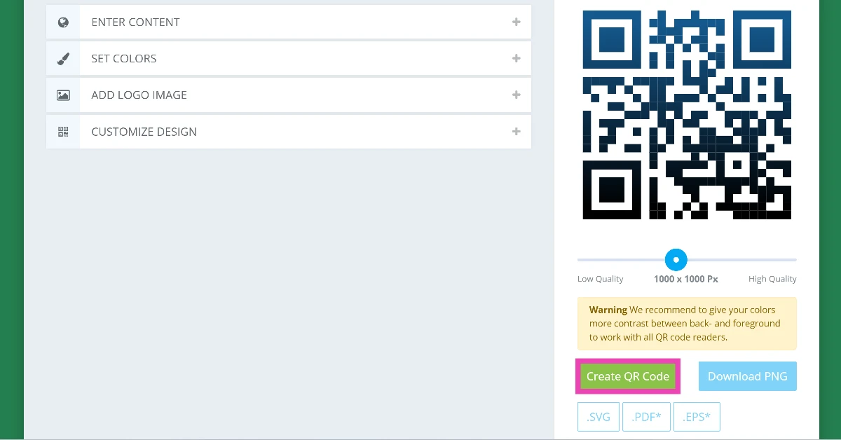 Step 7: Hit Create QR Code.