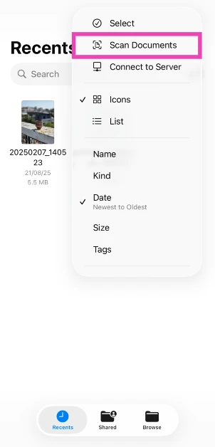 Step 3: Tap on Scan Documents.