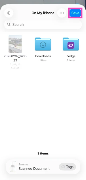 Step 7: Go to the folder where you’d like to store the scanned document and hit Save.