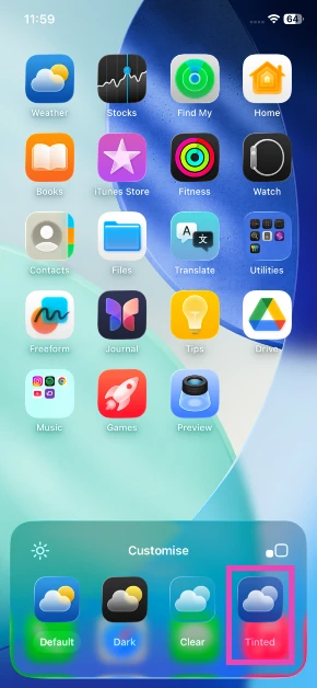 Step 4: Choose Tinted. How to match the colour of tinted app icons to your iPhone’s MagSafe case