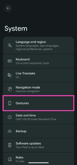 Step 2: Go to Gestures.