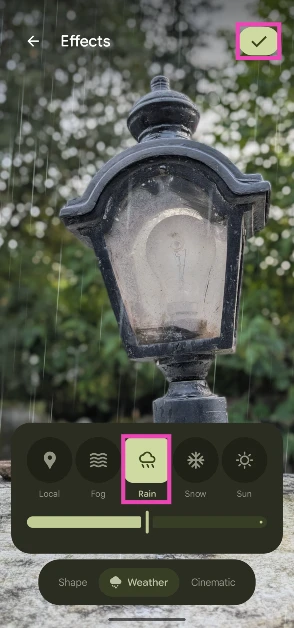 Step 6: Choose a weather effect from the list. Select Local if you want an effect that’s representative of your local weather.